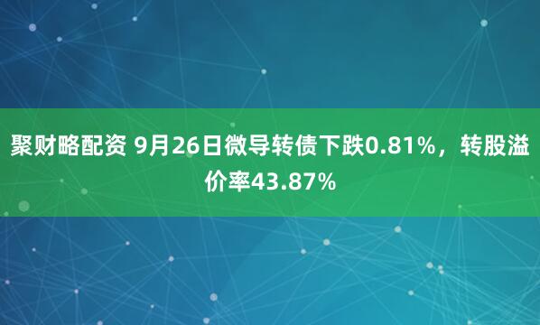 聚财略配资 9月26日微导转债下跌0.81%，转股溢价率43.87%